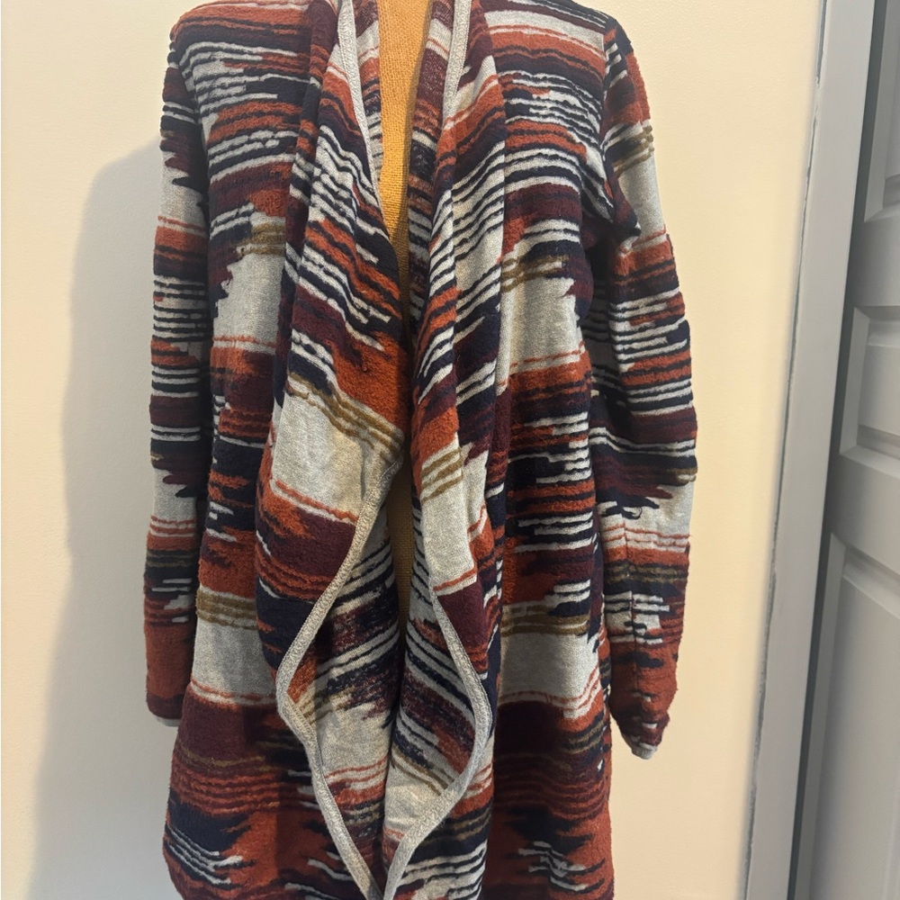 Lucky Brand Multicolor Open-Front Striped Cardigan - Rust, Cream, Navy